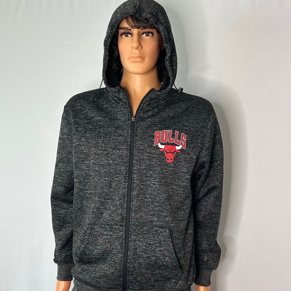 NBA Chicago Bulls Full Zip Hoodie Gray Marled Athletic Sweatshirt Medium